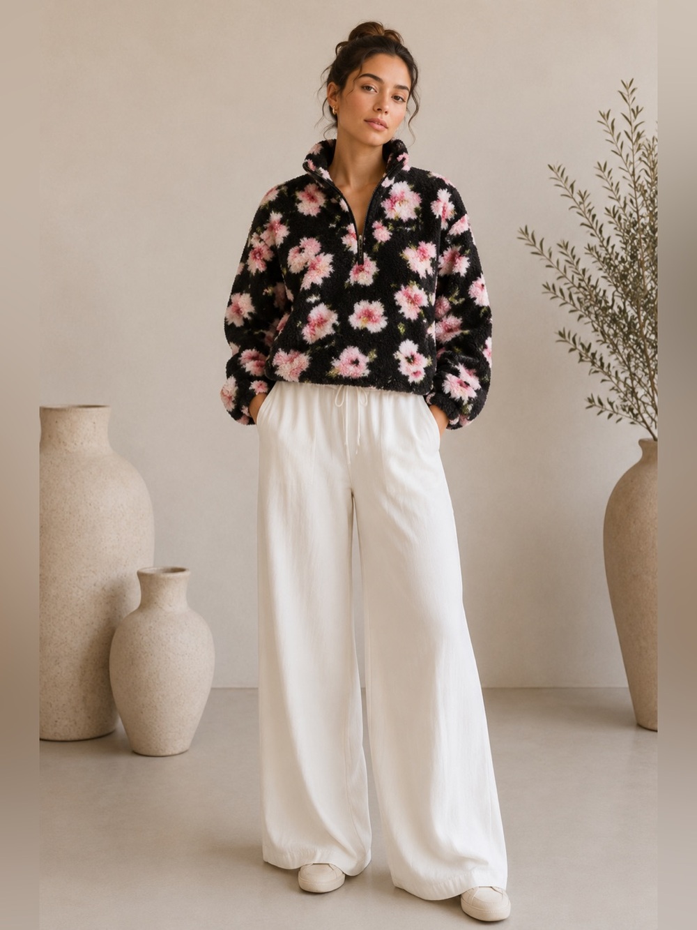 NEW Sandy Liang x Target Floral Half Zip Sherpa Long Sleeve Top XXS